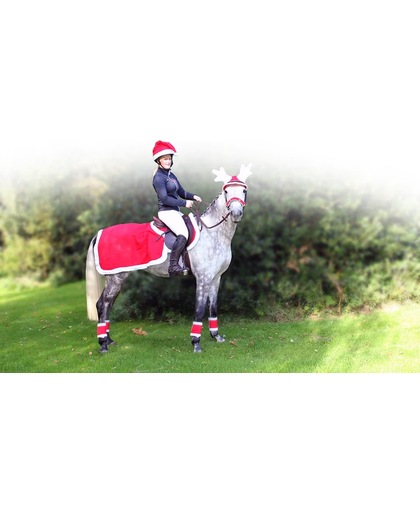 QHP Rendier kerstmuts voor paard maat full rood wit