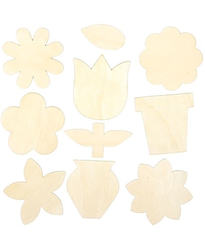 Houten sjablonen bloem - maak ontwerp je eigen decoratie - creatieve knutselpakket voor kinderen om te naaien voor lente (10 stuks)