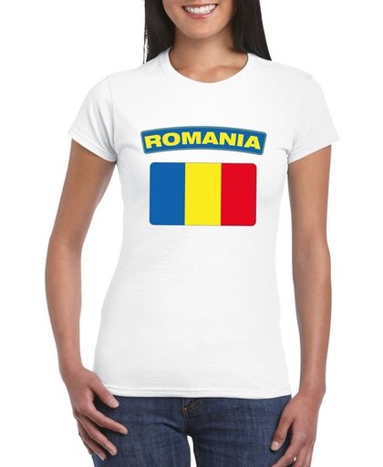 Roemenie t-shirt met Roemeense vlag wit dames - maat S