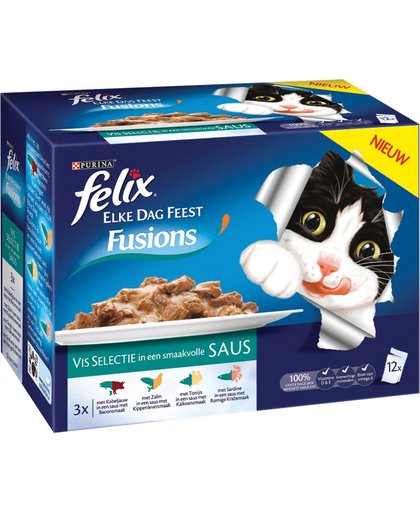 FELIX Elke Dag Feest Fusions Vis Selectie - Kattenvoer - 4 x (12 x 100) gr