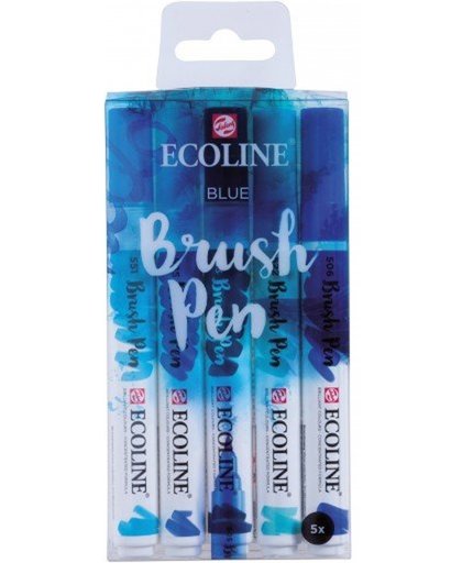 Ecoline “Blauw ” Brushpennen set van 5 in een Zipperbag