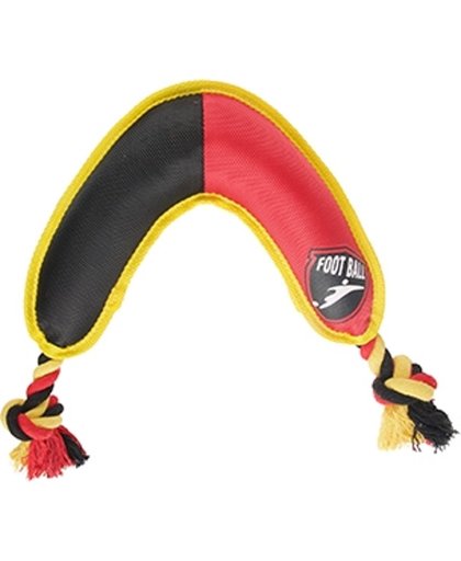 Belgisch voetbal boomerang voor je hond zwart geel rood 24 cm
