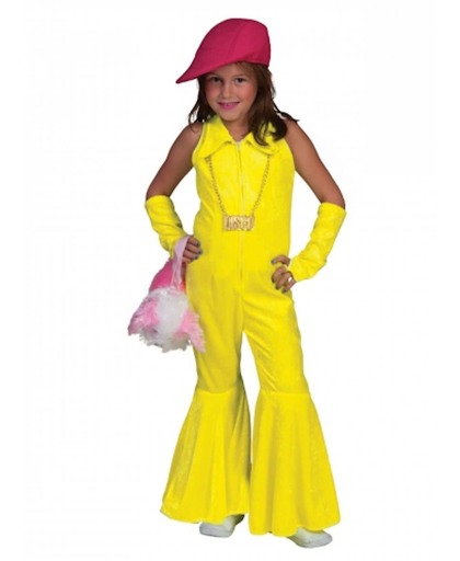 Fluo geel discokostuum voor meisjes - Verkleedkleding - 140/152