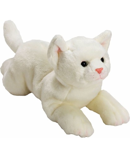 Pluche witte poes/kat knuffel liggend 33 cm - knuffeldier