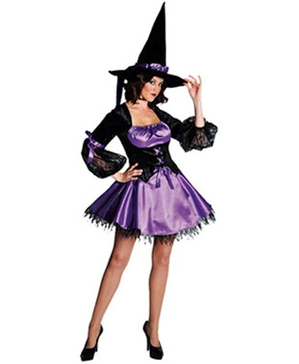 Halloween Sexy heksen jurk paars/zwart 36 (s)