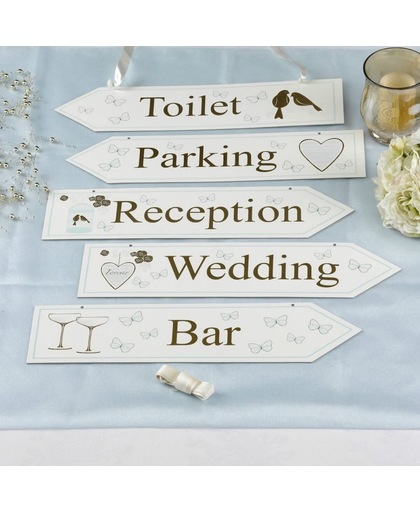 Decoratie huwelijk - Wedding wegwijzers (5 stuks) karton - Engelse teksten