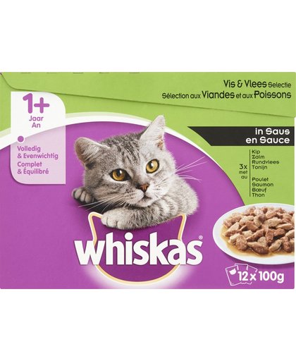 Whiskas Multi Pack Pouch - Adult - vlees/vis in saus - 12 x 100g