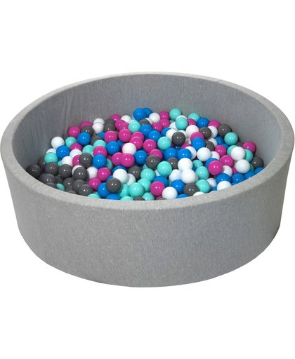 Ballenbak - stevige ballenbad - 125 cm - 600 ballen - wit, blauw, roze, grijs, turquoise.