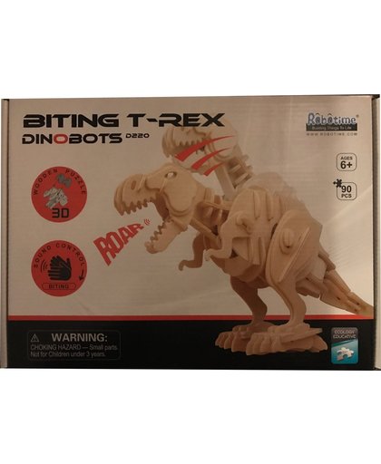 Bijtende 3D Dino T-Rex Houten Puzzel D220 met sound control