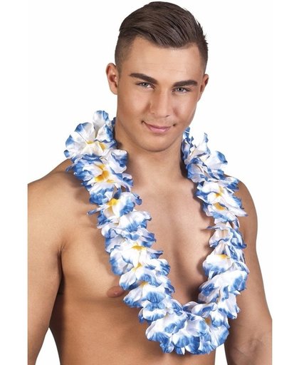 Luxe blauw/witte Hawaiikrans 50 cm