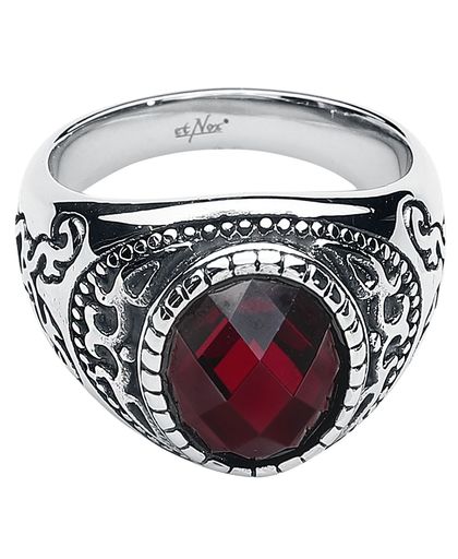etNox hard and heavy Dark Ruby Ring zilverkleurig-rood