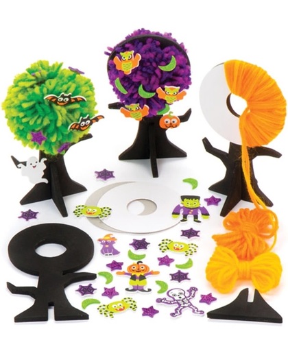 Pomponsets halloweenboom voor kinderen. Leuke halloweencadeautjes voor zakgeldprijzen - Perfect voor in feesttasjes voor kinderen (3 stuks per verpakking)