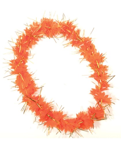 Oranje hawaii krans met tinsels