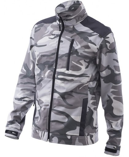 Camouflage softshell jack wit maat XL