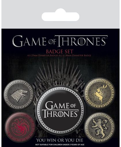 Game of Thrones Stark, Targaryen, Lannister, Baratheon Sigils Button set meerkleurig