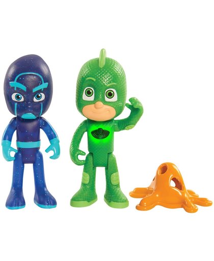 PJ Masks Pyjamahelden Blister 2 figuren 7,5 cm (1 fig. lichtgevende held + 1 fig. slechterik met acc) - Gekko & Ninja