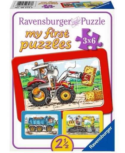 Ravensburger Graafmachine, tractor en kiepauto- My First puzzels -3x6 stukjes - kinderpuzzel