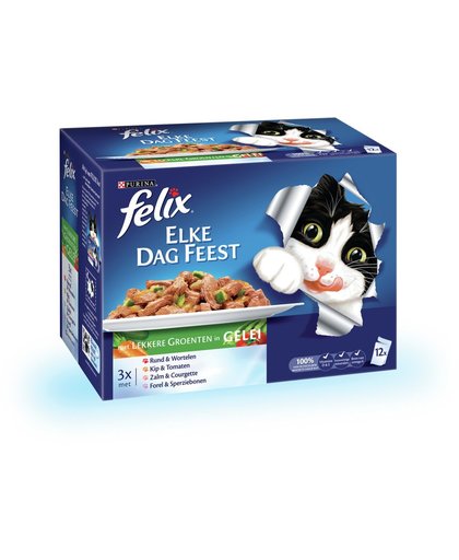 FELIX Pouch Elke Dag Feest - Lekkere Groenten - Kattenvoer - 12 x 100 gr