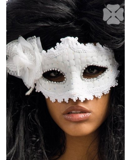 Masker met strass, deluxe, wit - Halloween Masker