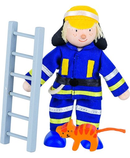Goki Houten buigpopje brandweerman met ladder 11,5cm