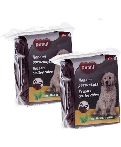 Dumil Geparfumeerde Hondenpoepzakjes Met Handvaten - 60 Zakjes - Zwart