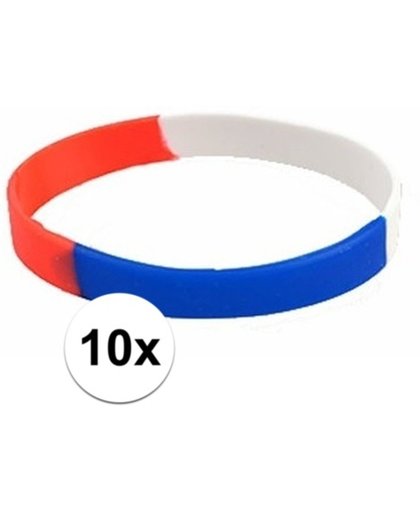 10x Siliconen armbandjes rood wit blauw