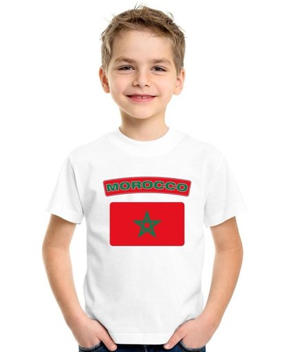 Marokko t-shirt met Marokkaanse vlag wit kinderen S (122-128)