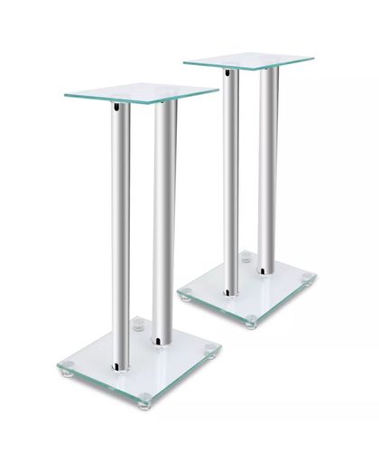 vidaXL 2 pcs Glass Speaker Stand (Each with Silver Pillars)