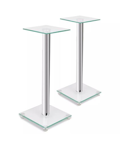 vidaXL 2 pcs Glass Speaker Stand (Each with 1 Silver Pillar)