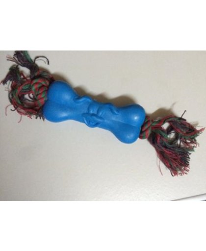 Een rubber speeltje voor de hond blauw botje