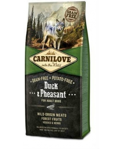 Carnilove Adult granenvrij hondenvoer Eend & Fazant 12kg met 70% vlees!