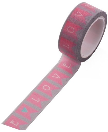 Washi Tape Vlaggenlijn LOVE Liefde Feest Trouwen Roze Grijs Hartje 5M