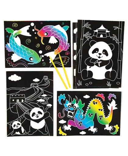Chinese afbeeldingen met kraskunst. Creatieve knutselset voor kinderen om te ontwerpen, versieren en neer te zetten (6 stuks)
