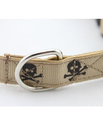 Honden halsband beige met print - XXS halsband 24 cm