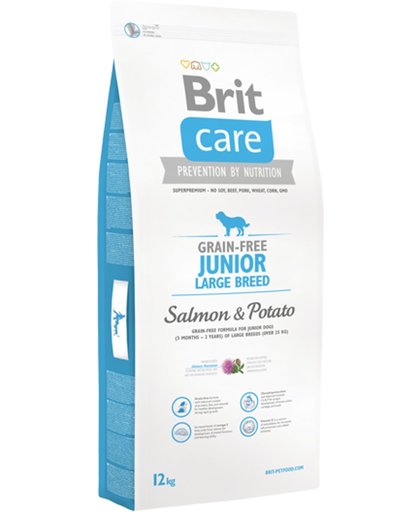 BRIT care hypo allergeen junior large zalm&aardappel graanvrij 12 kg + 1 kg gratis