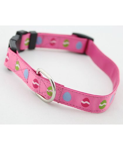 Honden halsband roze met print - M halsband 28-36 cm