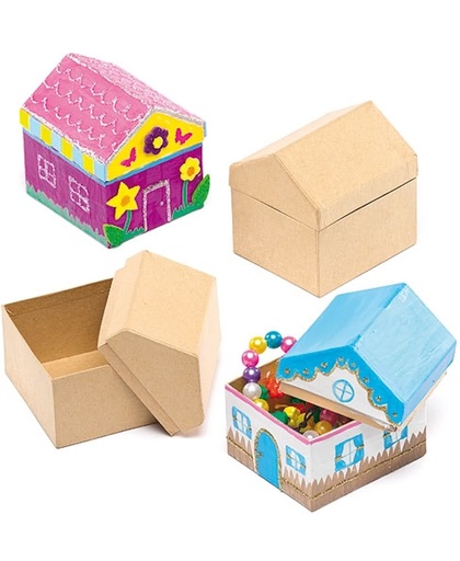 Knutseldoosjes in de vorm van een huis - maak je eigen huisdecoratie - creatieve knutselpakket voor kinderen en volwassenen (4 stuks)
