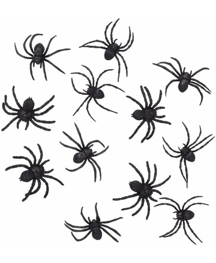 Halloween - 12 zwarte decoratie spinnetjes 8 cm