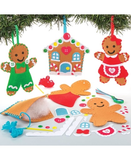 Naaisets met peperkoekdecoratie. Leuke knutsel- en decoratiesets voor kerst voor jongens en meisjes (3 stuks per verpakking)