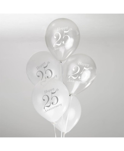 Happy 25th anniversary - Zilveren Huwelijk ballonnen (8 stuks)