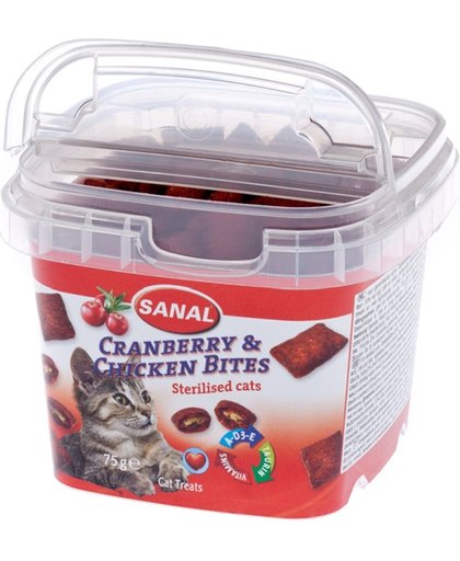 Sanal Cranberry & Chicken Bites - Kat - Snack - Gesteriliseerde katten - 3 x 75 gr