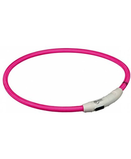 Trixie halsband voor hond flash light lichtgevend usb oplaadbaar roze 7 mmx65 cm