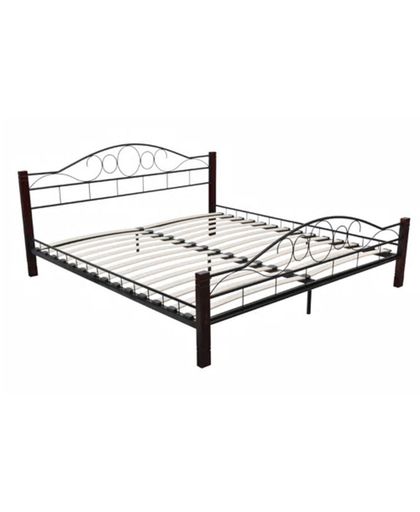 vidaXL Metal Bed 140 x 200 cm with Wooden Leg