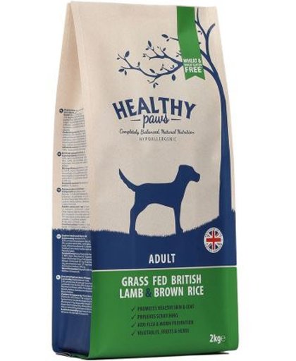 Healthy paws adult brits lam / zilvervliesrijst hondenvoer 2 kg