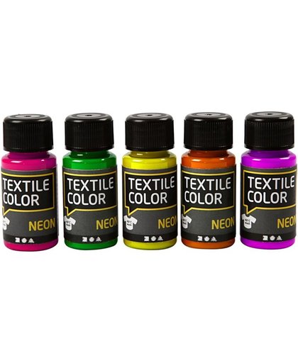 Textile Color - Assortiment, neon kleuren, 5x50 ml