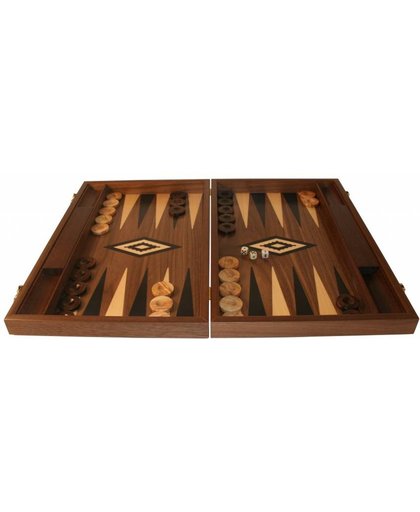 Walnoothout Backgammon - Zwarte inleg, 48 x 60 x 4 x 8 cm
