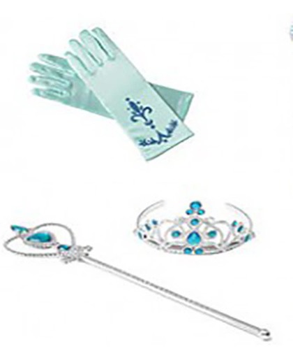Prinsessen accessoire set - staf + kroon + 1 paar handschoenen- Prinses Elsa - verkleedkleding - jurk
