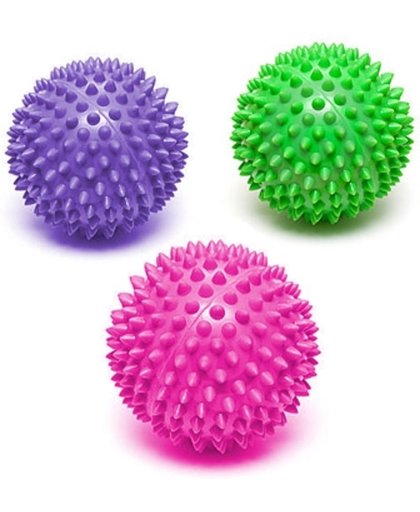 Rubberen Puntige Ballen Set voor Honden - 3 Stuks - Paars / Roze / Groen | Voor Mondhygiene en Trainen van Intelligentie en Apporteren | Spike Ball Dog en Puppy Toys | Speelgoed Honden | Dieren Hondenspeelgoed