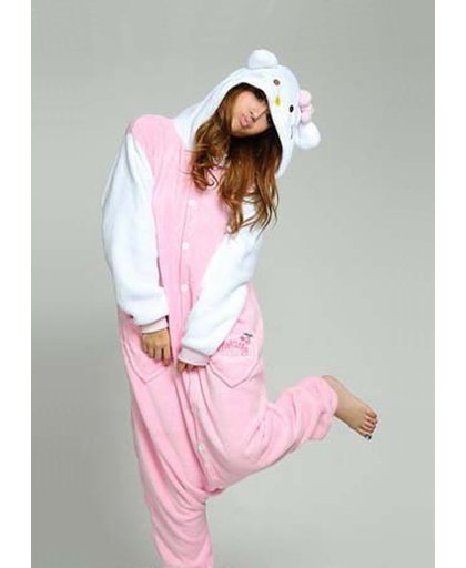 KIMU onesie Hello Kitty pak kostuum poes roze - maat M-L - kattenpak jumpsuit huispak