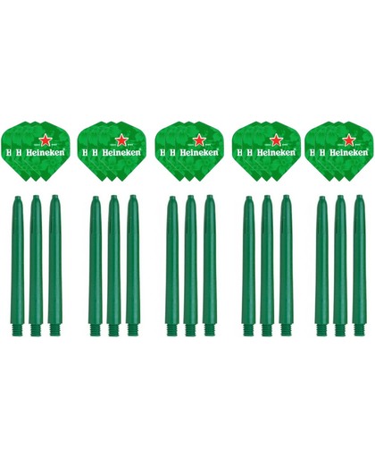 Dragon darts - 15 stuks Heineken - darts flights - inclusief 15 stuks medium - darts shafts - groen